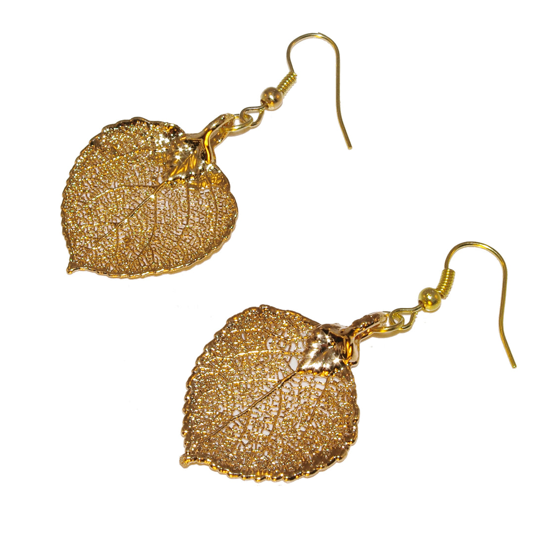 Real Aspen Leaf Earrings layered in 24K Gold