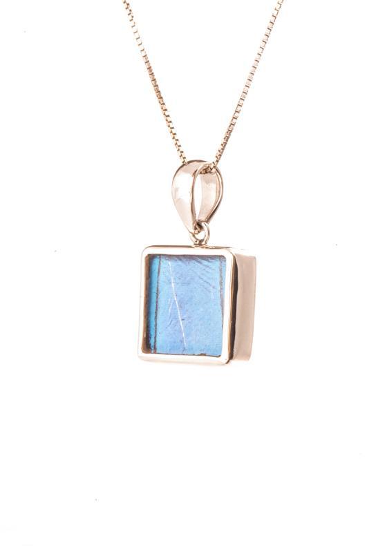 2--A-SB-S1-Silver-butterfly-pendant-Iridescent-Blue-Square-Morpho-Didius