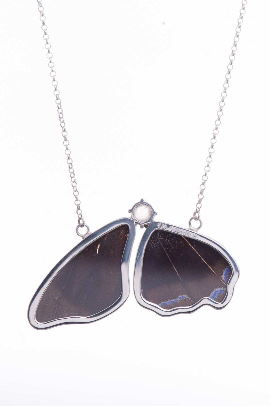 3--A-2B-5F-Silver-butterfly-necklace-with-blue-topaz-birthstone-Royal-Blue-half-Papilio-Ulysses