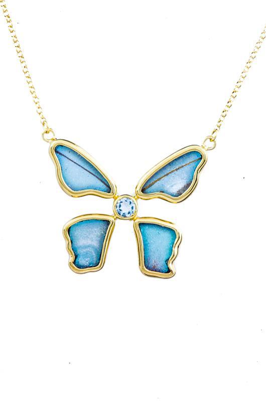 1-Real Butterfly Wings-A-4B-5F-Gold-butterfly-necklace-with-blue-topaz-birthstone-Iridescent-Blue-Morpho-Didius