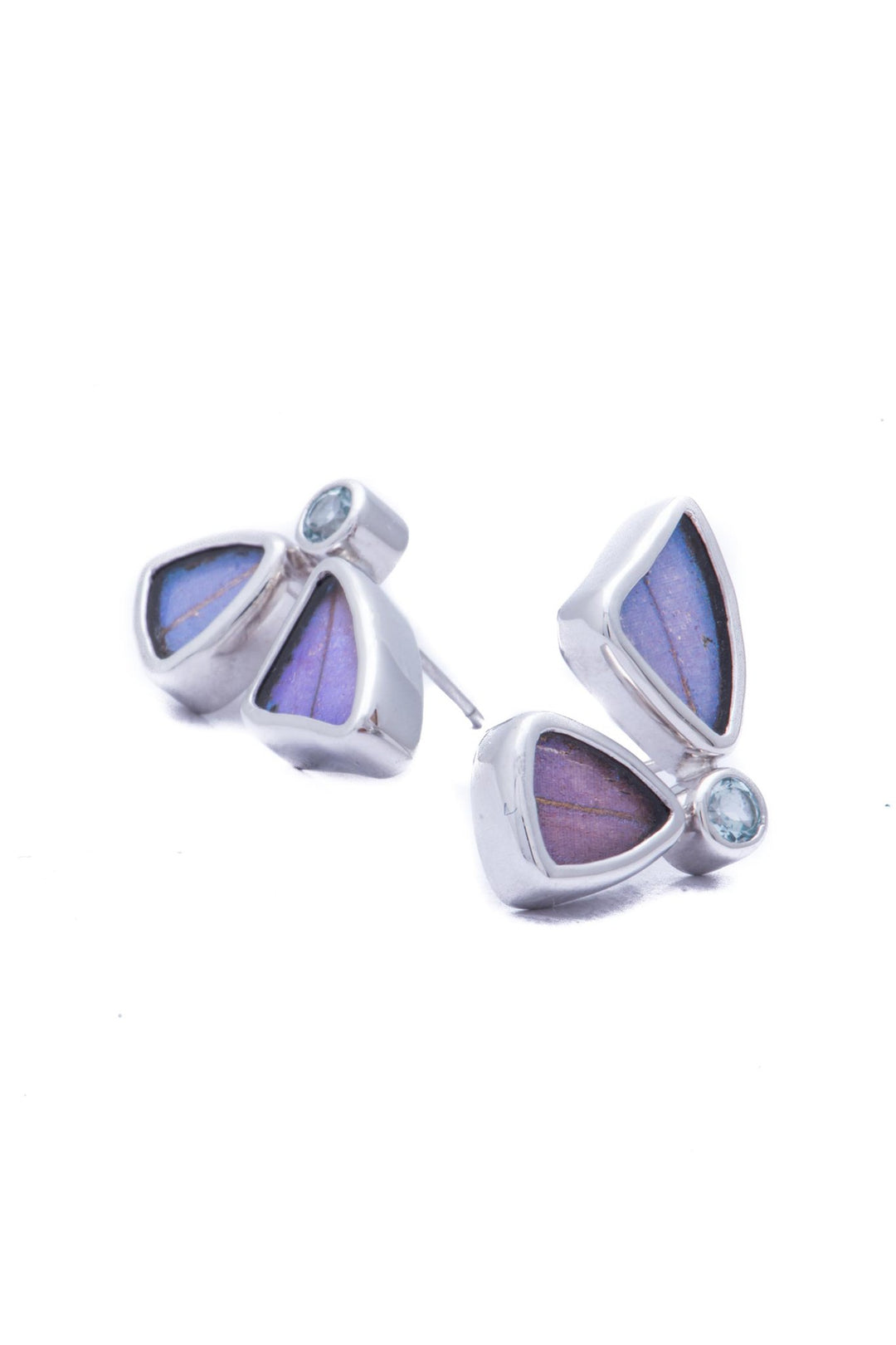 1-Real Butterfly Wings-A-2D-2F-Silver-butterfly-earrings-with-blue-topaz-birthstone-Iridescent-Blue-half-Morpho-Didius