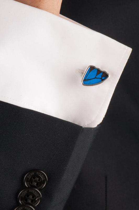 3--A-SA-4C-Silver-butterfly-cufflinks-Royal-Blue-Wing-Shaped-Papilio-Ulysses