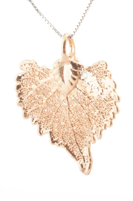 Real Cottonwood Leaf Pendant layered in 24K Gold