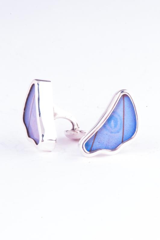 5--A-SA-3B-Silver-butterfly-cufflinks-Iridescent-Blue-Wing-Shaped-Morpho-Didius