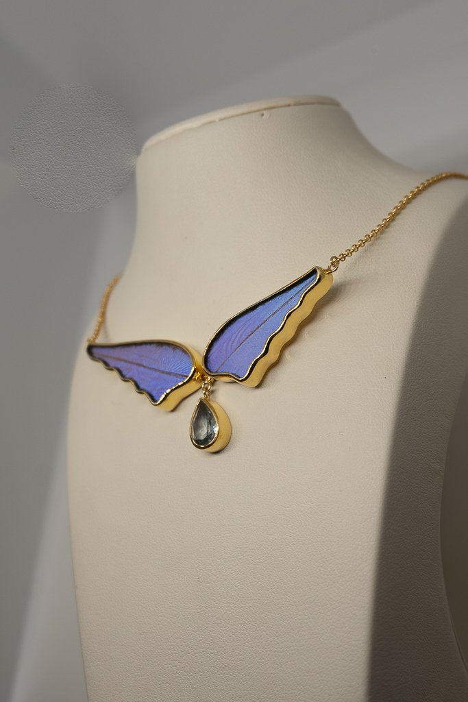 6--A-4B-AG-Gold-butterfly-necklace-with-blue-topaz-birthstone-Iridescent-Blue-Angel-Wing-Shaped-Morpho-Didius