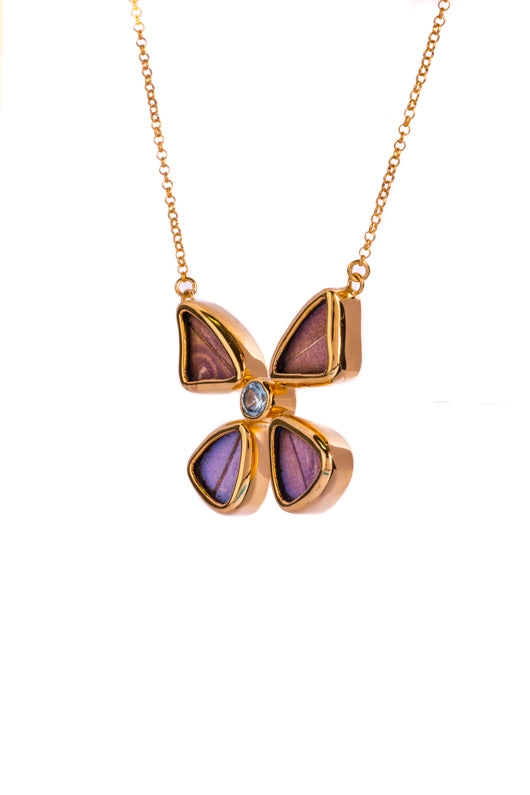 Graceful Shimmering Blue Gold Vermeil Butterfly Necklace