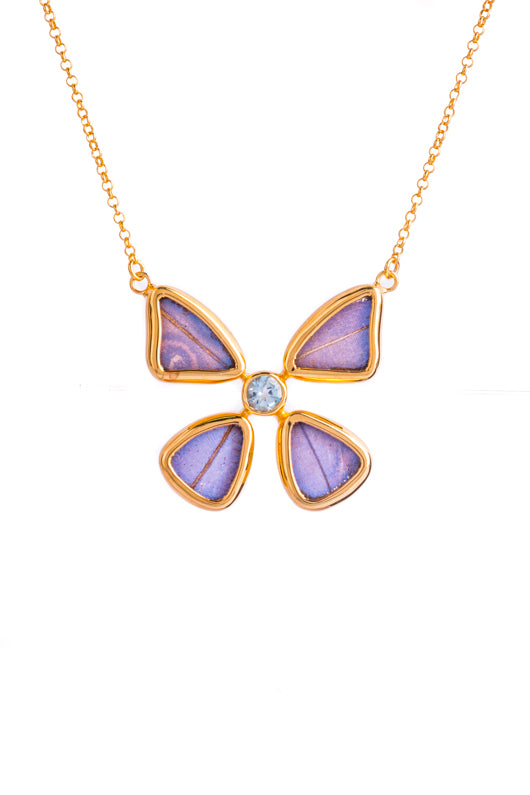 Graceful Shimmering Blue Gold Vermeil Butterfly Necklace