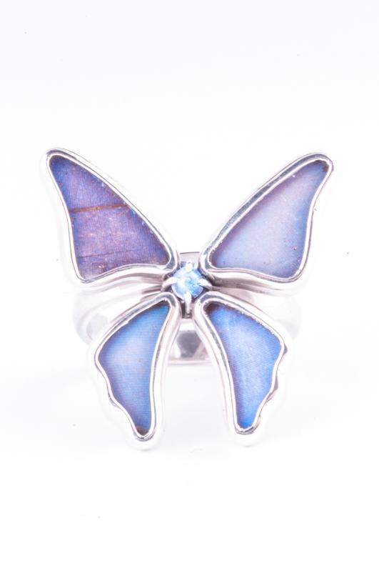 1-Real Butterfly Wings-A-4D-3F-Silver-butterfly-ring-with-blue-topaz-birthstone-Iridescent-Blue-Morpho-Didius