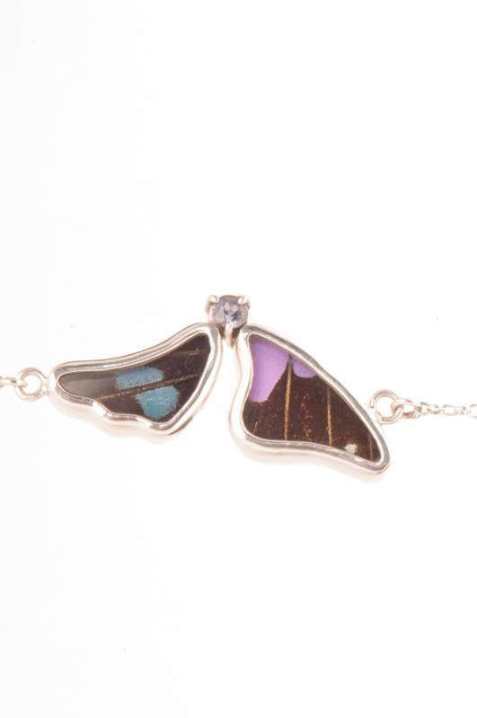 1-Real Butterfly Wings-A-2F-3F-Silver-butterfly-bracelet-with-blue-topaz-birthstone-Royal-Blue-half-Papilio-Ulysses