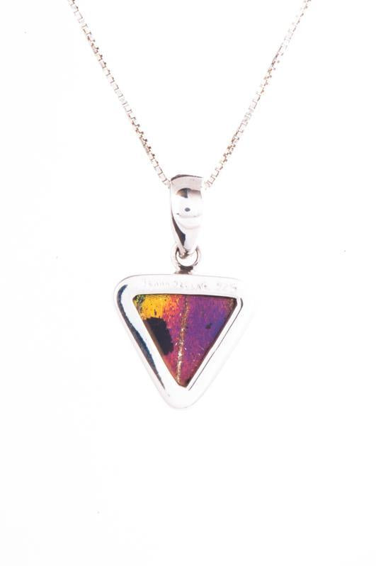 3--A-SB-T1-Silver-butterfly-pendant-Shimmering-Rainbow-Triangle-Chrysiridia-Madagascariensis-Bottom-wing