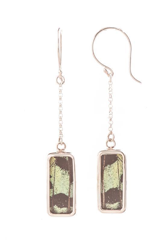 2--A-SB-R1-Silver-butterfly-earrings-Shimmering-Green-Rectangle-Chrysiridia-Madagascariensis-Top-wing