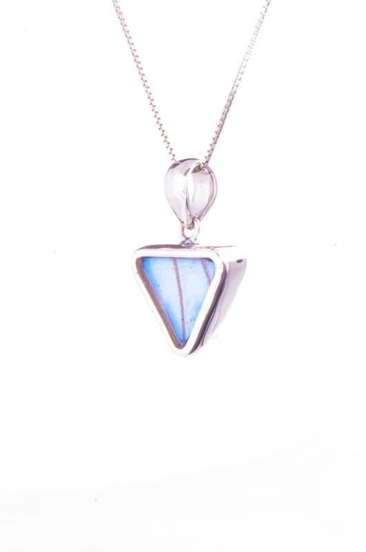 2--A-SB-T1-Silver-butterfly-pendant-Iridescent-Blue-Triangle-Morpho-Didius