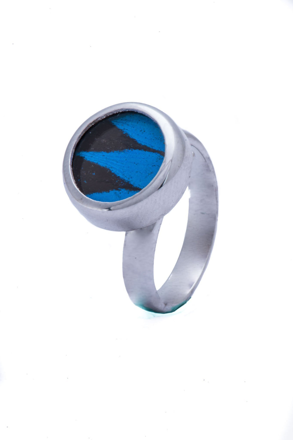 2--A-SA-C1-Silver-butterfly-ring-Royal-Blue-Circle-Papilio-Ulysses