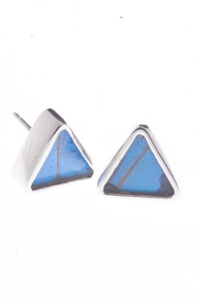 2--A-SA-T1-Silver-butterfly-earrings-Iridescent-Blue-Triangle-Morpho-Didius