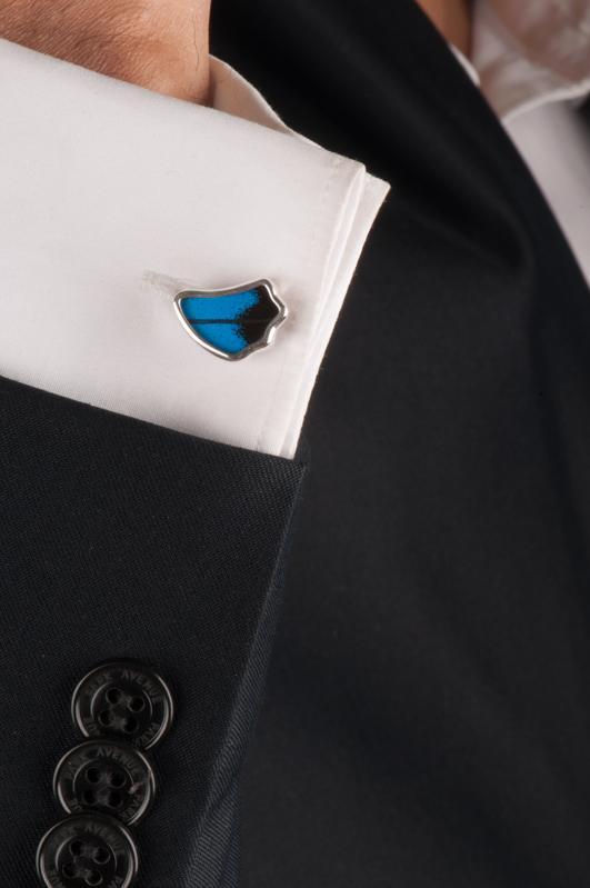 1-Real Butterfly Wings-A-SA-4C-Silver-butterfly-cufflinks-Royal-Blue-Wing-Shaped-Papilio-Ulysses