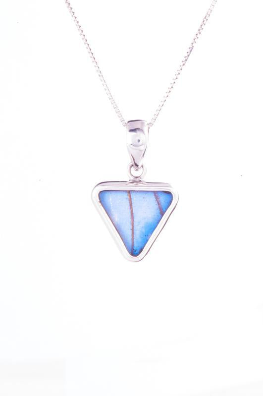 1-Real Butterfly Wings-A-SB-T1-Silver-butterfly-pendant-Iridescent-Blue-Triangle-Morpho-Didius