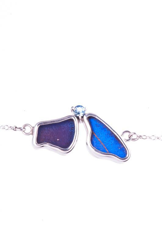 1-Real Butterfly Wings-A-2F-5F-Silver-butterfly-bracelet-with-blue-topaz-birthstone-Iridescent-Blue-half-Morpho-Didius