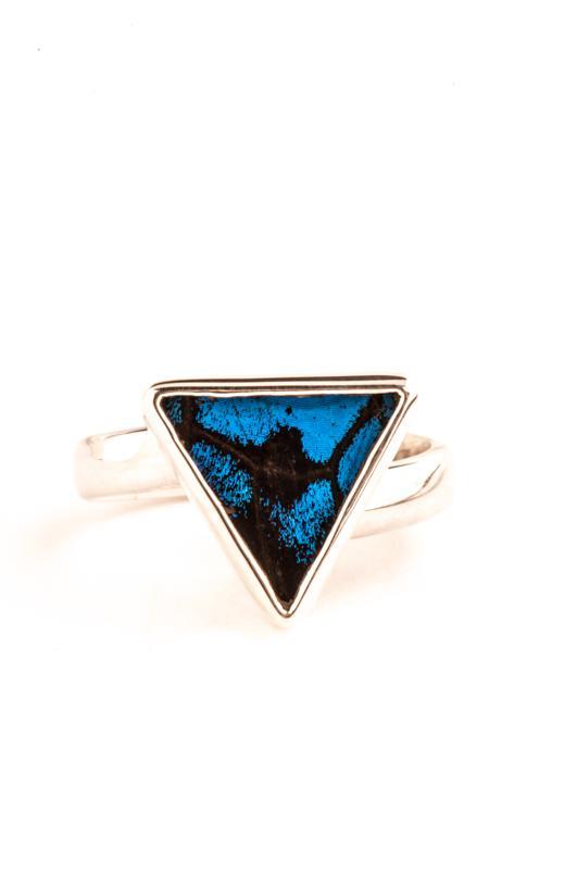 1-Real Butterfly Wings-A-SA-T1-Silver-butterfly-ring-Royal-Blue-Triangle-Papilio-Ulysses