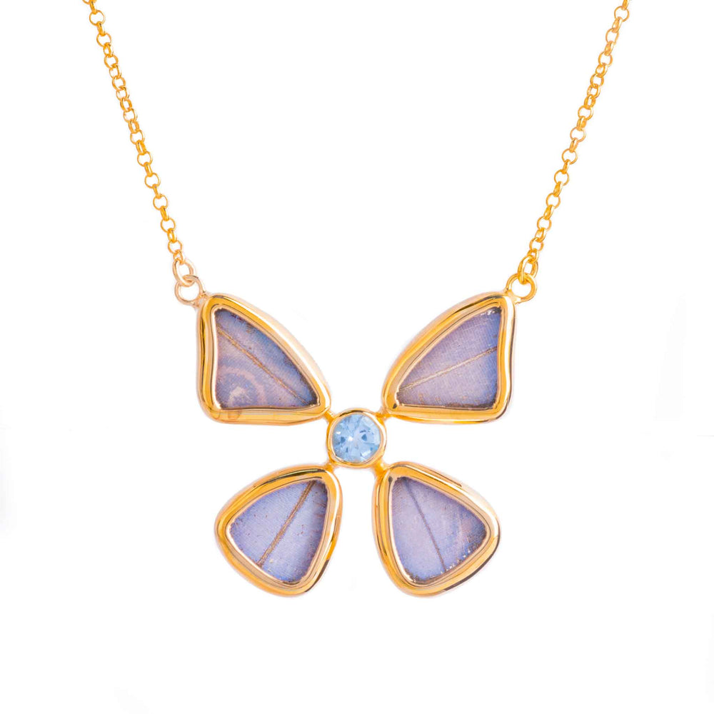 Handmade Graceful Shimmering Blue Gold Vermeil Butterfly Necklace