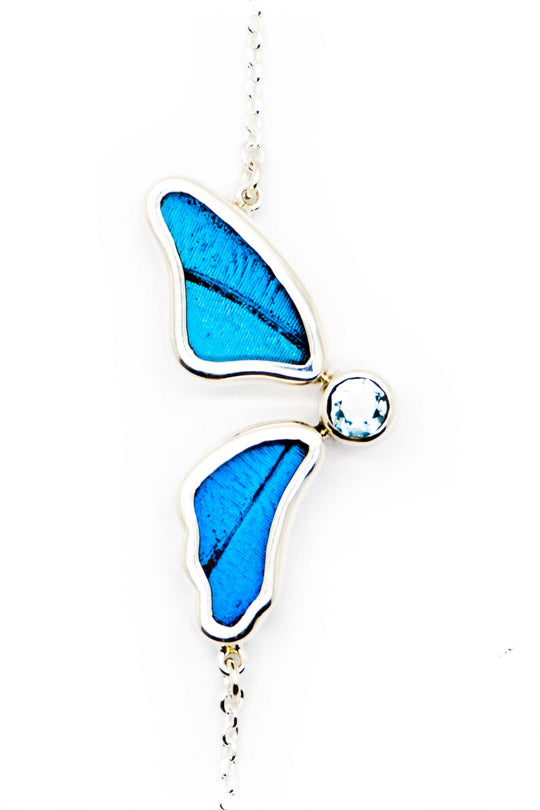 1-Real Butterfly Wings-A-2F-3F-Silver-butterfly-bracelet-with-blue-topaz-birthstone-Iridescent-Blue-half-Morpho-Didius