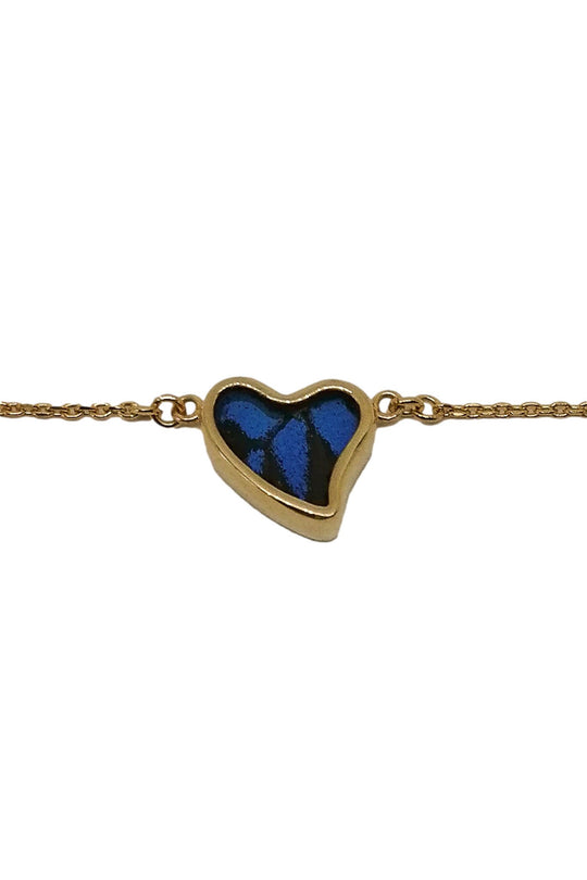 Handmade Love Heart Blue Mountain Gold Vermeil Butterfly Bracelet