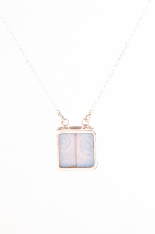 1-Real Butterfly Wings-A-SC-S1-Silver-butterfly-necklace-Iridescent-Blue-Square-Morpho-Didius