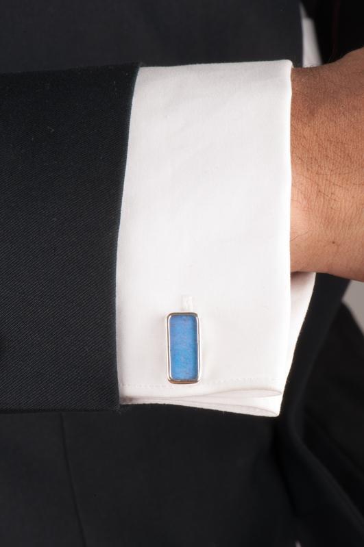 3--A-SA-R1-Silver-butterfly-cufflinks-Iridescent-Blue-Rectangle-Morpho-Didius