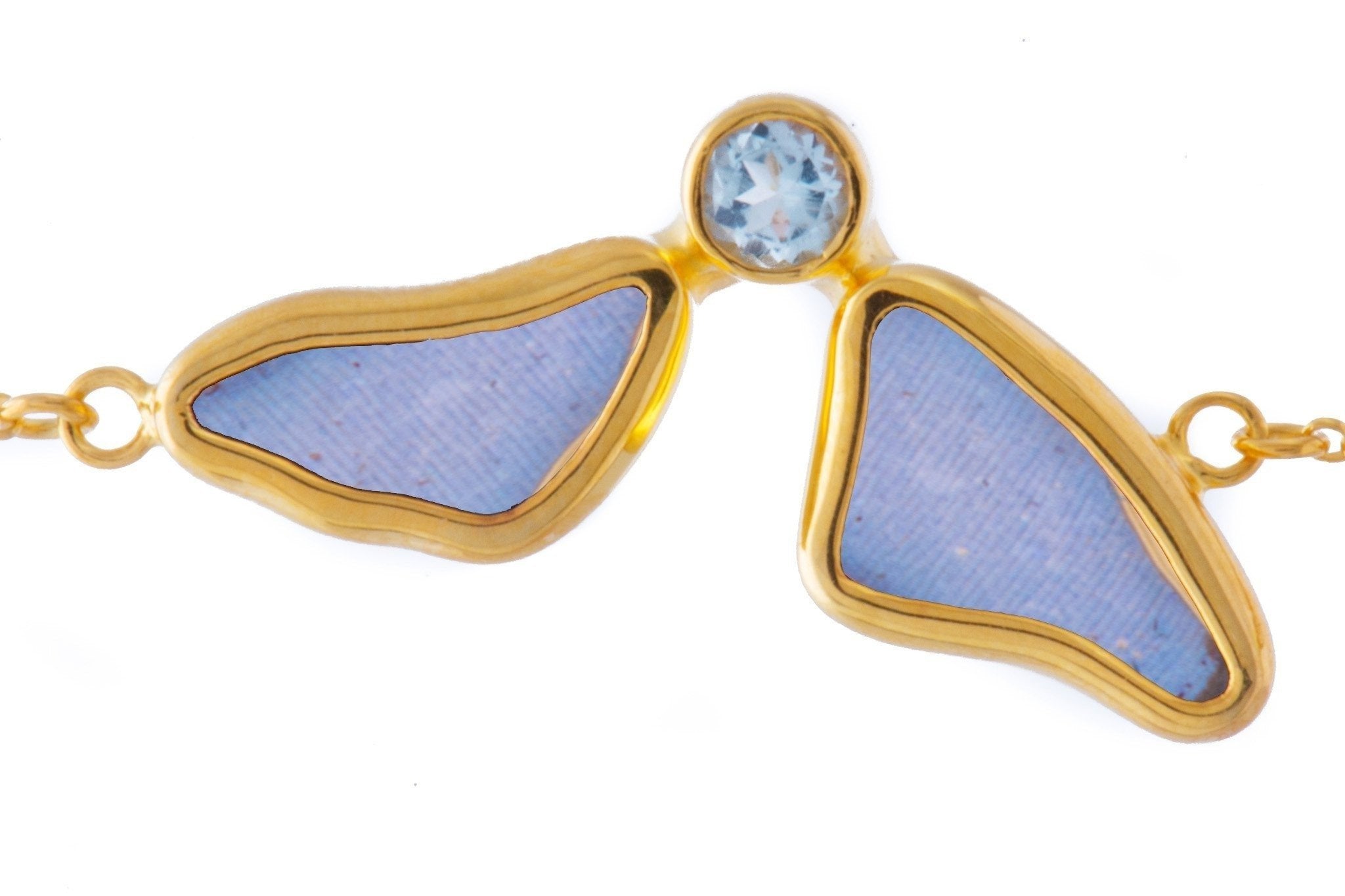 1-Real Butterfly Wings-A-2F-3F-Gold-butterfly-bracelet-with-blue-topaz-birthstone-Iridescent-Blue-half-Morpho-Didius