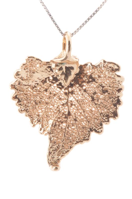 Real Cottonwood Leaf Pendant layered in 24K Gold