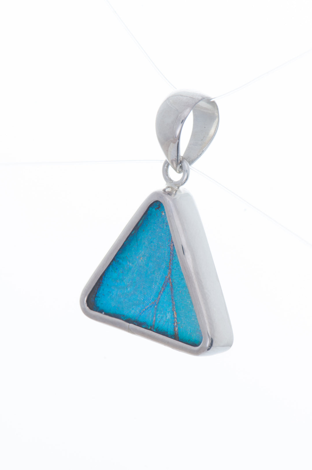 5--A-SB-T1-Silver-butterfly-pendant-Iridescent-Blue-Triangle-Morpho-Didius