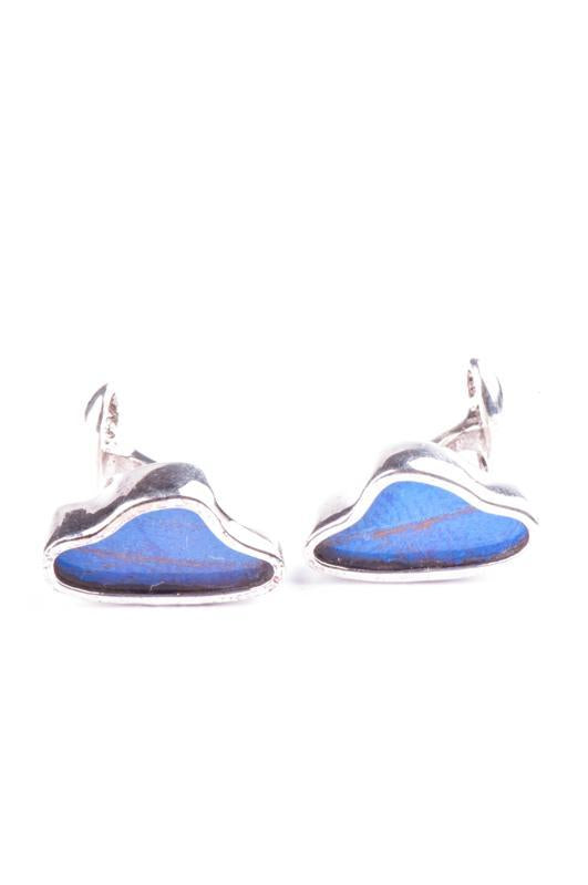 3--A-SA-3A-Silver-butterfly-cufflinks-Iridescent-Blue-Wing-Shaped-Morpho-Didius