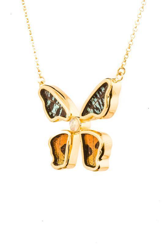 2--A-4B-5F-Gold-butterfly-necklace-with-citrine-birthstone-Shimmering-Rainbow-Green-Chrysiridia-Madagascariensis