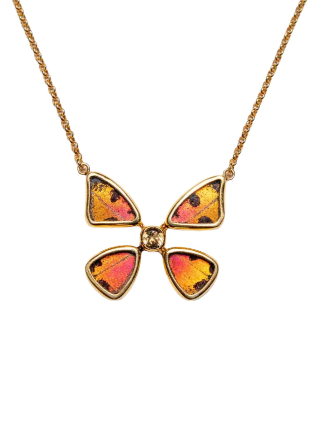 1-Real Butterfly Wings-A-4B-2F-Gold-butterfly-necklace-with-citrine-birthstone-Shimmering-Rainbow-Chrysiridia-Madagascariensi