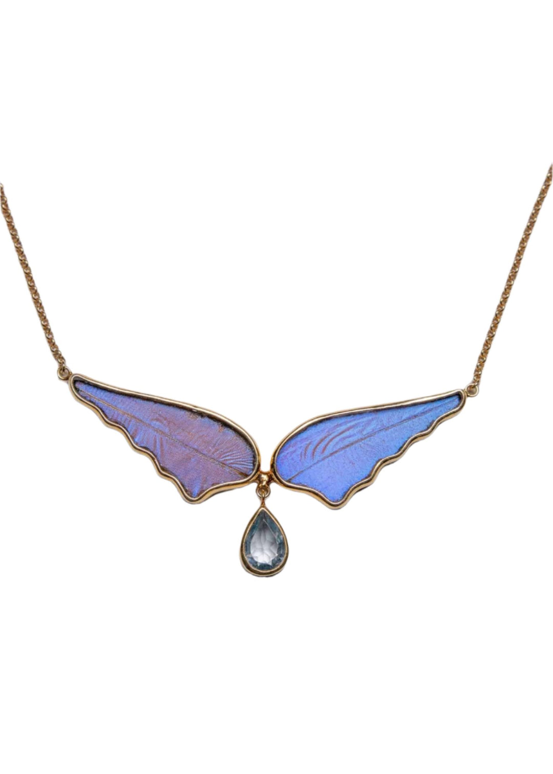 1-Real Butterfly Wings-A-4B-AG-Gold-butterfly-necklace-with-blue-topaz-birthstone-Iridescent-Blue-Angel-Wing-Shaped-Morpho-Di