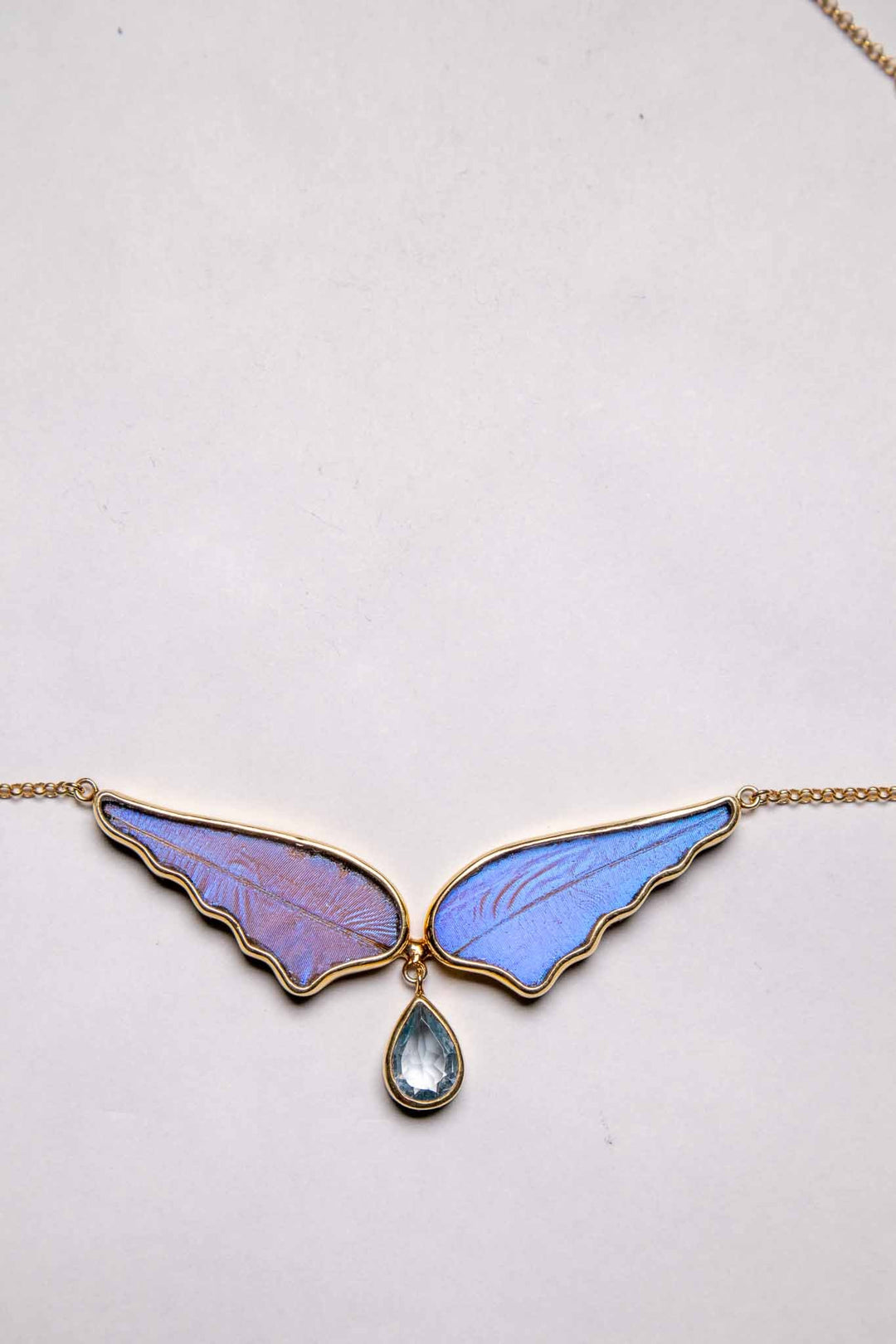 2--A-4B-AG-Gold-butterfly-necklace-with-blue-topaz-birthstone-Iridescent-Blue-Angel-Wing-Shaped-Morpho-Didius