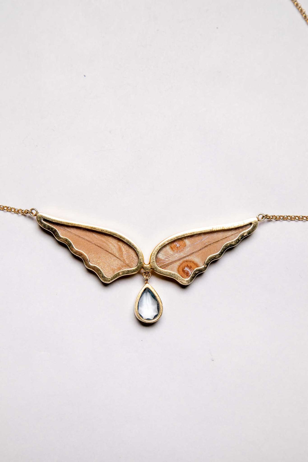 3--A-4B-AG-Gold-butterfly-necklace-with-blue-topaz-birthstone-Iridescent-Blue-Angel-Wing-Shaped-Morpho-Didius