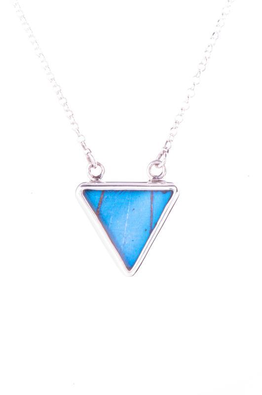 1-Real Butterfly Wings-a-sc-t1-silver-butterfly-necklace-iridescent-blue-triangle-morpho-didius