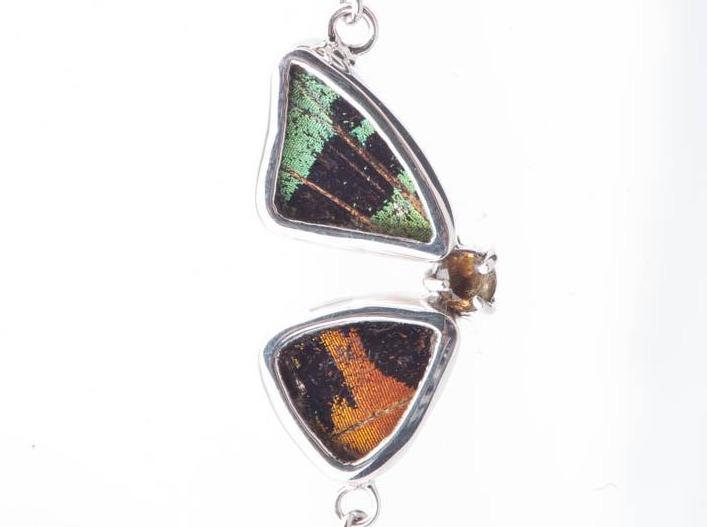 2--A-2F-2F-Silver-butterfly-bracelet-with-citrine-birthstone-Shimmering-Rainbow-Green-half-Chrysiridia-Madagascariensis