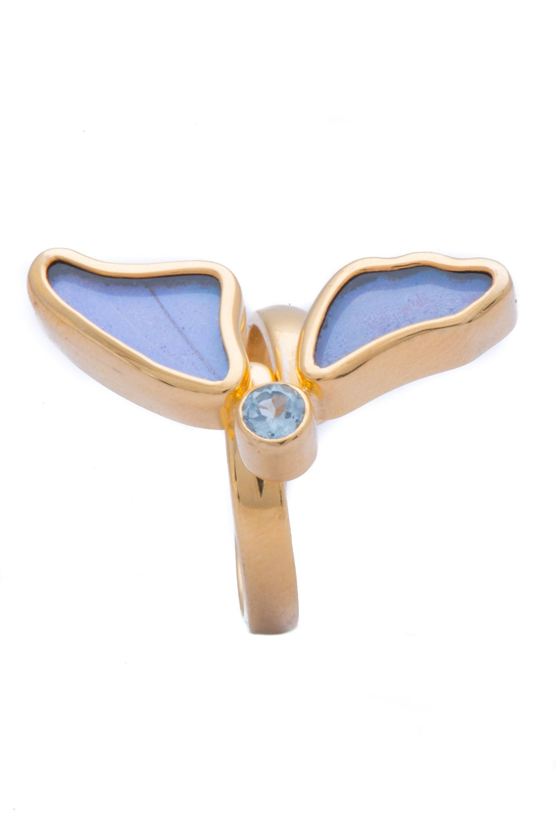 1-Real Butterfly Wings-A-2D-3F-Gold-butterfly-ring-with-blue-topaz-birthstone-Iridescent-Blue-half-Morpho-Didius