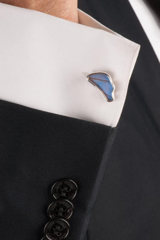 1-Real Butterfly Wings-A-SA-4C-Silver-butterfly-cufflinks-Iridescent-Blue-Wing-Shaped-Morpho-Didius