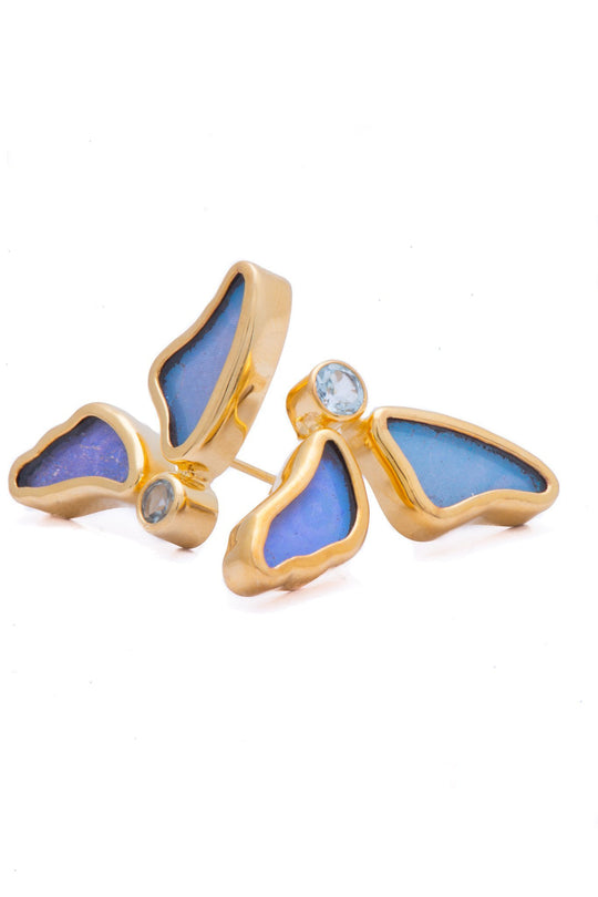 1-Real Butterfly Wings-A-2D-3F-Gold-butterfly-earrings-with-blue-topaz-birthstone-Iridescent-Blue-half-Morpho-Didius