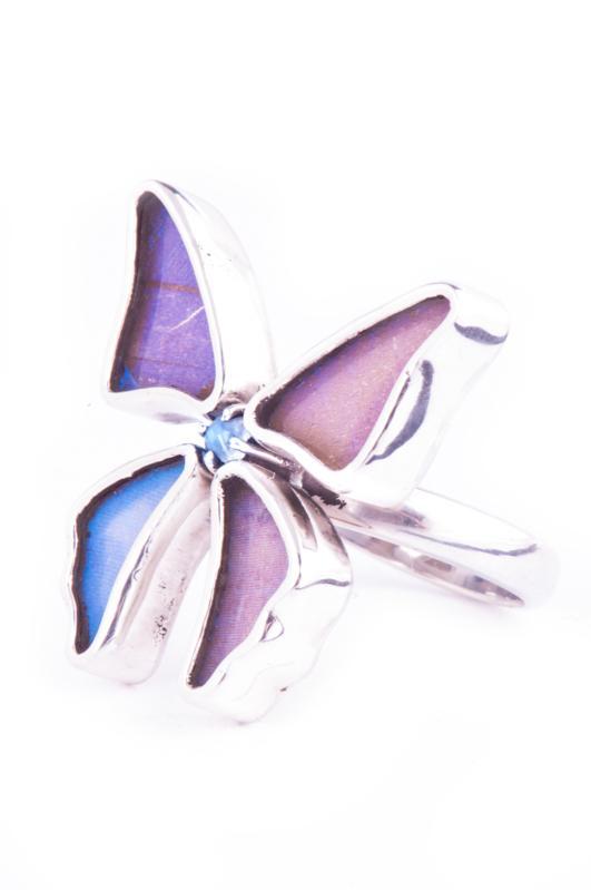 2--A-4D-3F-Silver-butterfly-ring-with-blue-topaz-birthstone-Iridescent-Blue-Morpho-Didius