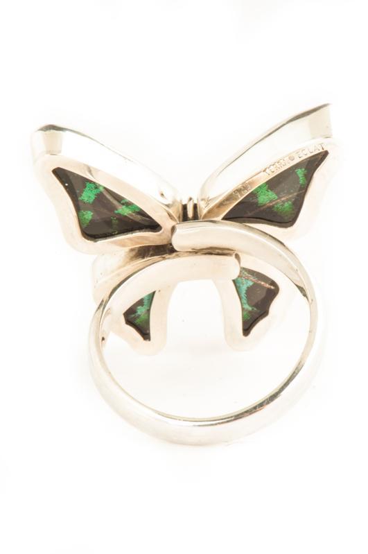 3--A-4D-3F-Silver-butterfly-ring-with-citrine-birthstone-Shimmering-Rainbow-Green-Chrysiridia-Madagascariensis