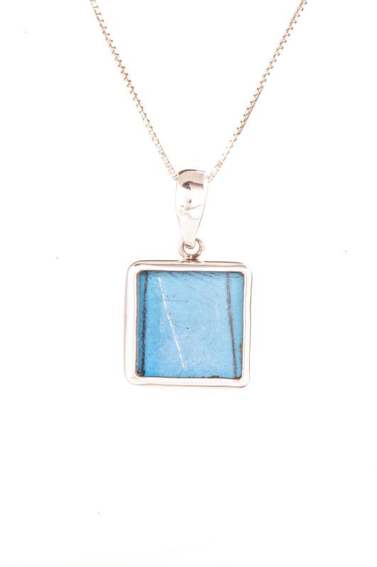 1-Real Butterfly Wings-A-SB-S1-Silver-butterfly-pendant-Iridescent-Blue-Square-Morpho-Didius