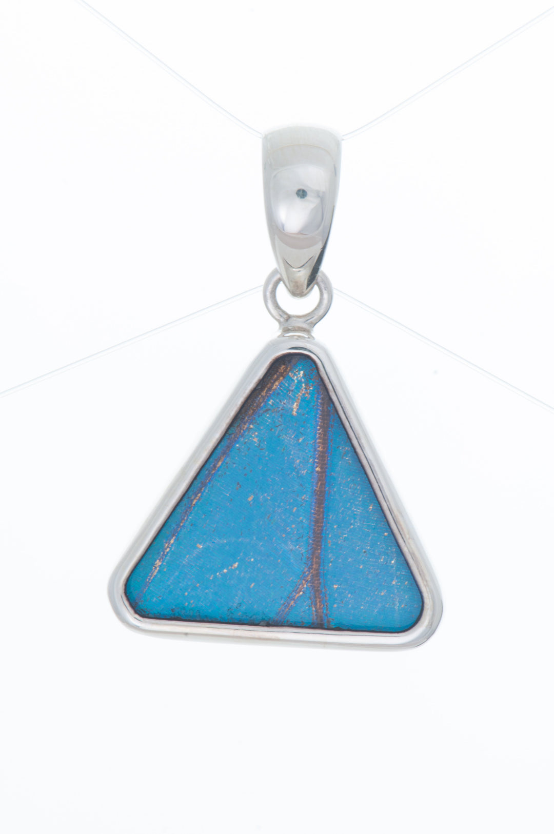 4--A-SB-T1-Silver-butterfly-pendant-Iridescent-Blue-Triangle-Morpho-Didius