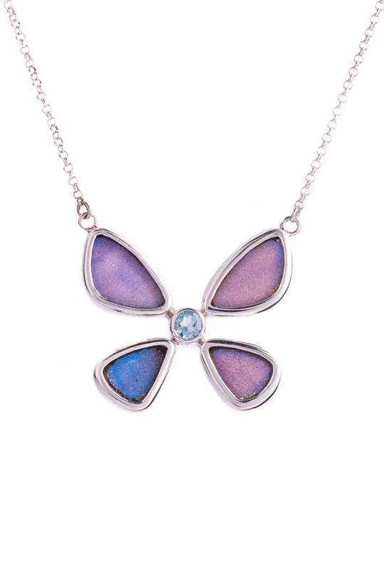 1-Real Butterfly Wings-A-4B-6F-Silver-butterfly-necklace-with-blue-topaz-birthstone-Iridescent-Blue-Morpho-Didius