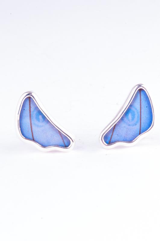 4--A-SA-3B-Silver-butterfly-cufflinks-Iridescent-Blue-Wing-Shaped-Morpho-Didius