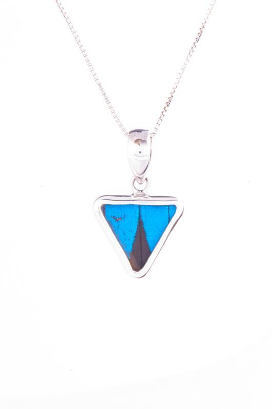 1-Real Butterfly Wings-A-SB-T1-Silver-butterfly-pendant-Royal-Blue-Triangle-Papilio-Ulysses