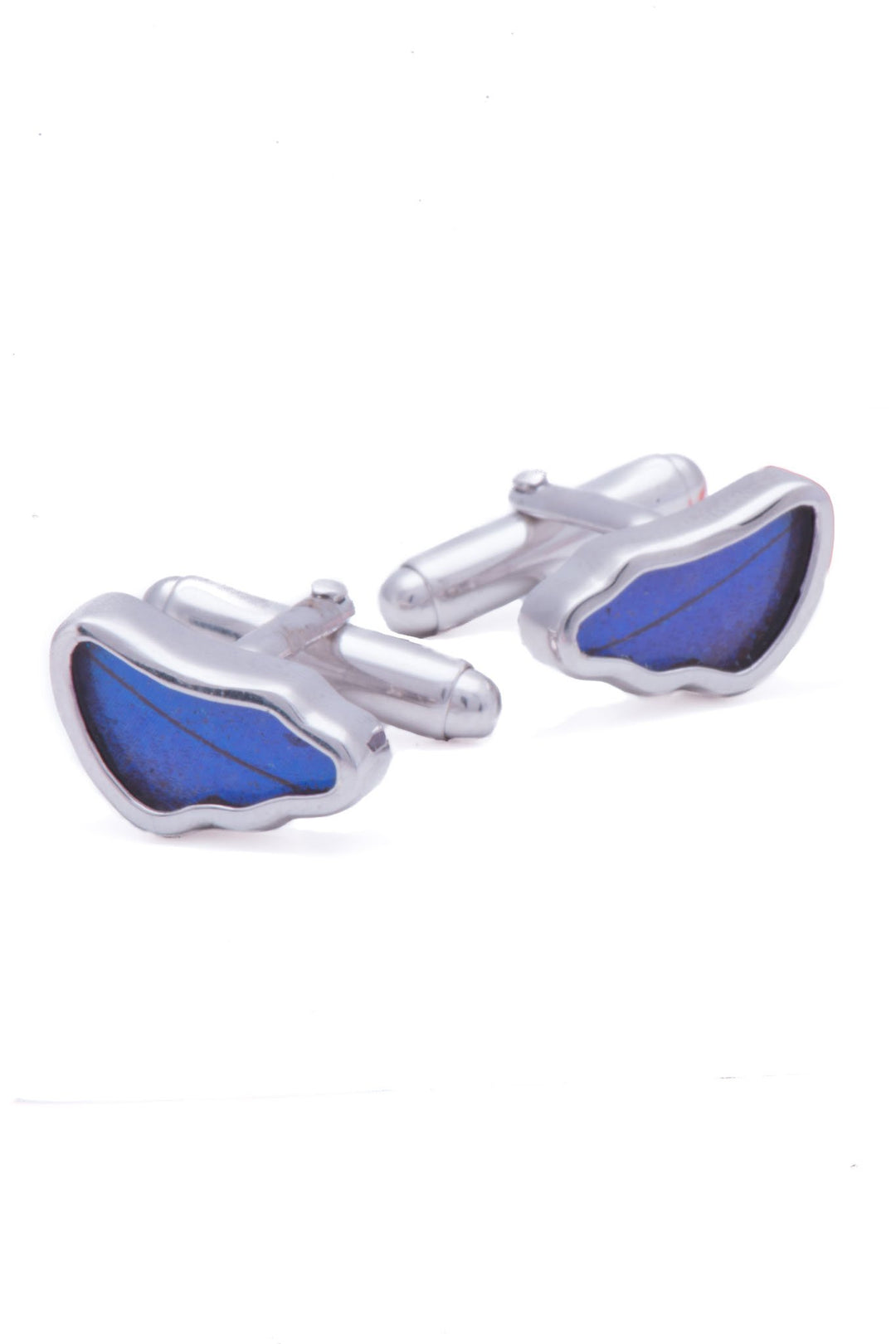 3--A-SA-3B-Silver-butterfly-cufflinks-Iridescent-Blue-Wing-Shaped-Morpho-Didius