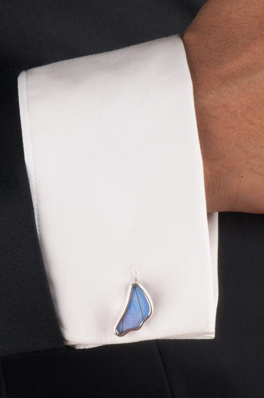 2--A-SA-4C-Silver-butterfly-cufflinks-Iridescent-Blue-Wing-Shaped-Morpho-Didius